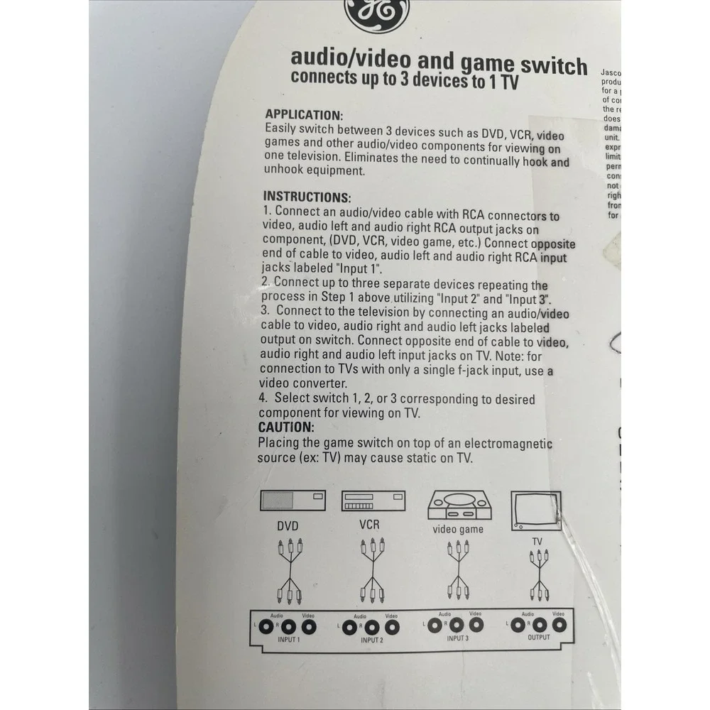 GE Audio/Video And Game Switch Connects Up To 3 Devices To 1 TV Ultra Prograde
